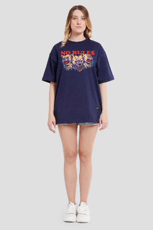 No Rules Navy Blue Printed T-Shirt Fleece Nylon Spandex