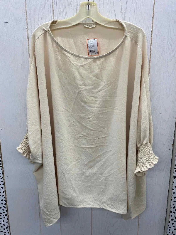 ODDI Beige Womens Size 1X/2X Shirt Terry Blend Velvet Blend Canvas Blend