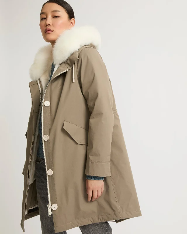 Parka en coton mélangé imperméable avec fourrure de renard et lapin Snowproof Mid-Length Parka