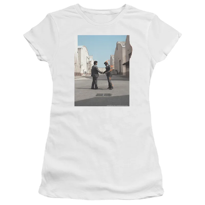 Pink Floyd Wish You Were Here Junior's 30/1 100% Cotton Cap-Sleeve Sheer T-Shirt Beaded Sequined Faux Fur