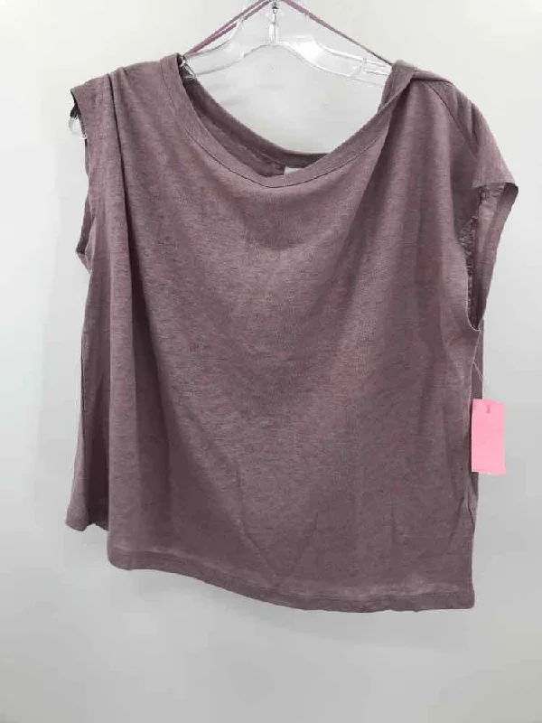 Pre-Owned Rachel Zoe Purple Size Medium Linen T-shirt Ribbed Striped Patterned