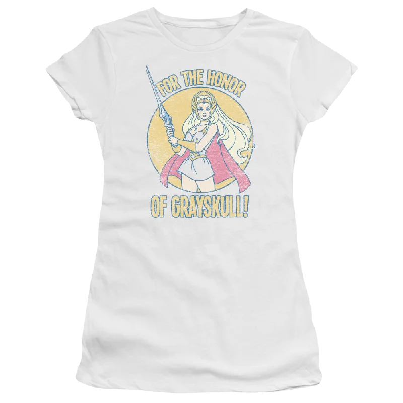 She Ra Honor Of Grayskull Juniors T-Shirt Beaded Sequined Faux Fur