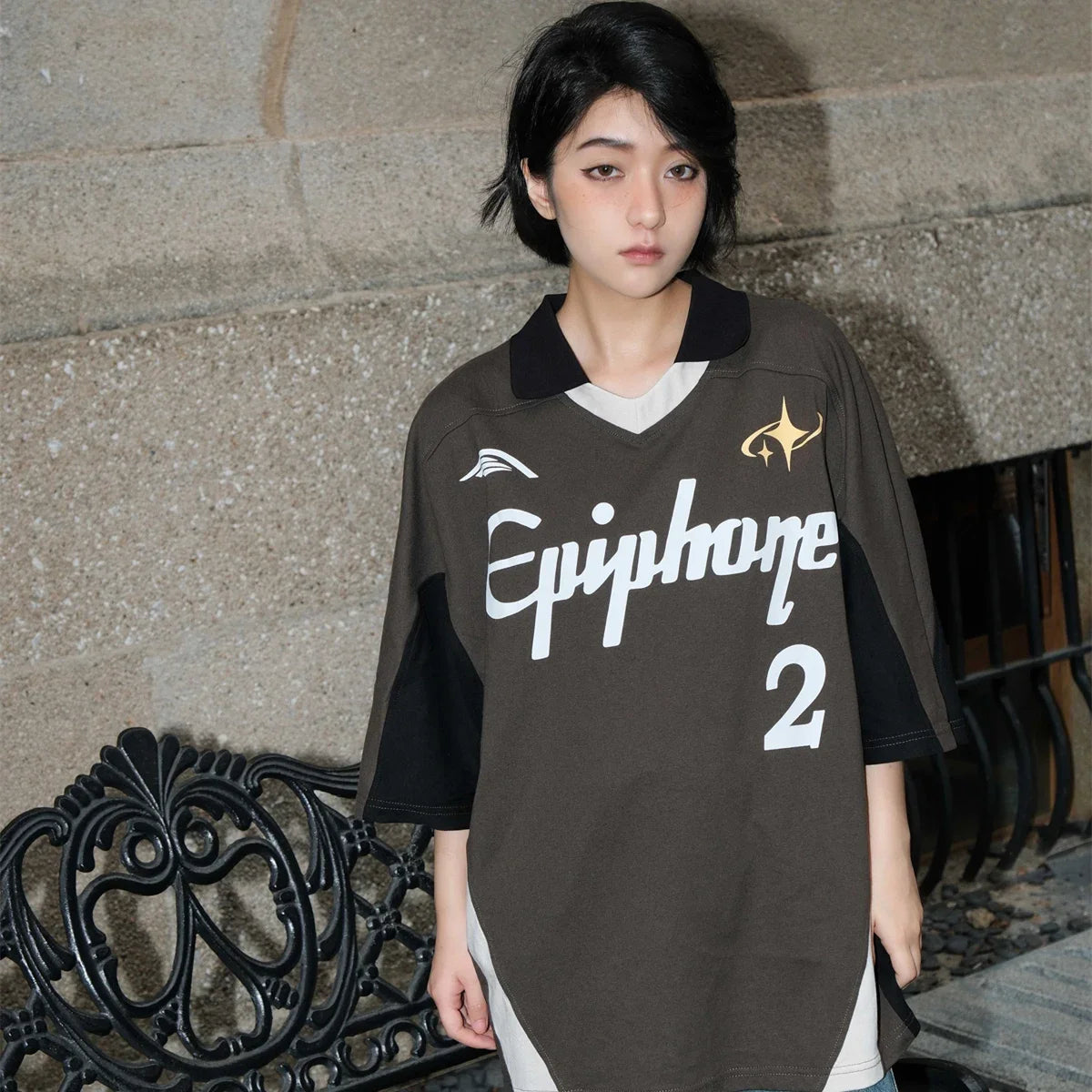 Sports Football Tee Vintage Graphics Print Oversize Wool Fabric Cashmere Fabric Tweed Fabric