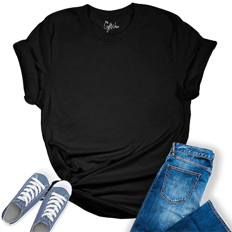 Womens Black Heather T Shirts Premium Casual Short Sleeve Shirts Oversized Tops Solid Print Embellished