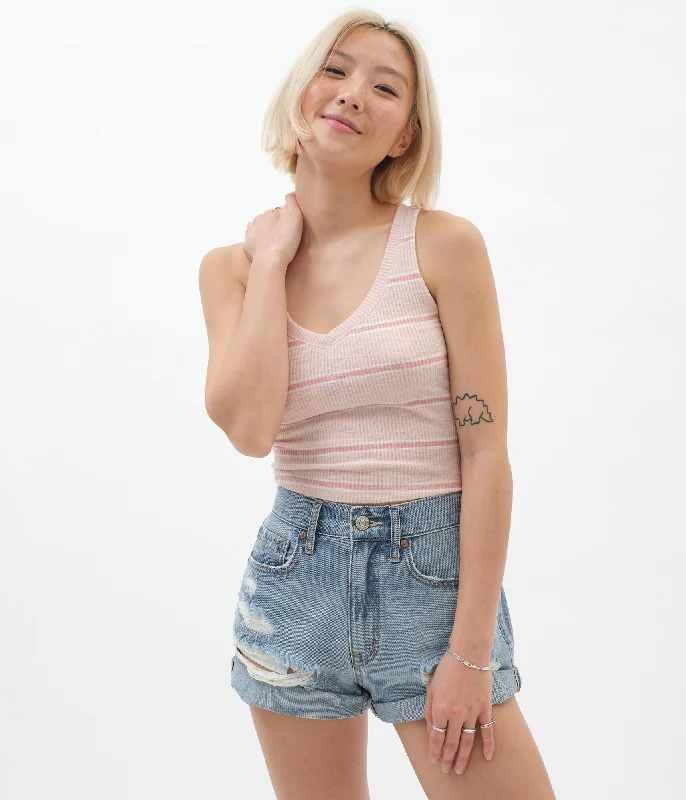 Aeropostale Striped Air Softspun V-Neck Tank gold tank top