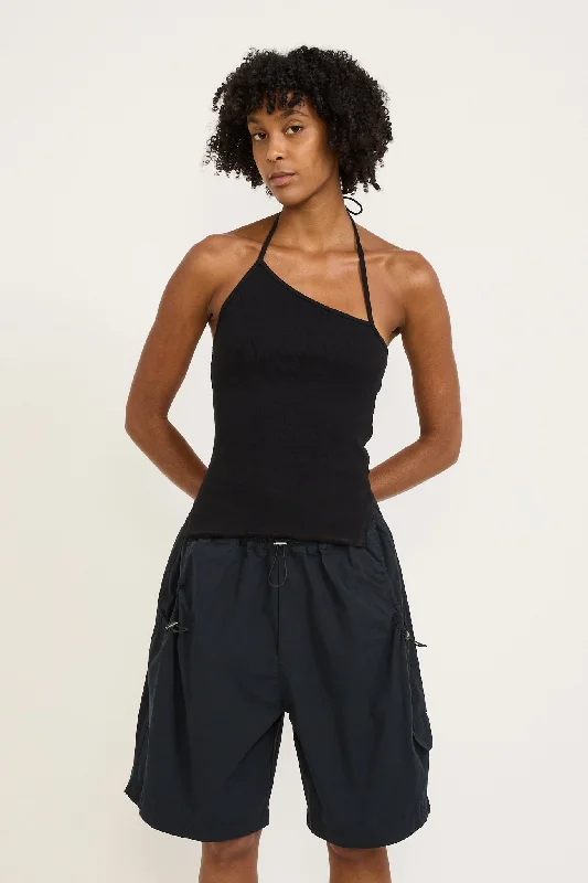 Tie Back Halter Neck Rib Tank Black essential tank top