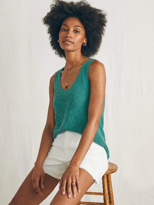 Miramar Linen Scoop Neck Tank - Bottle Green flowy tank top