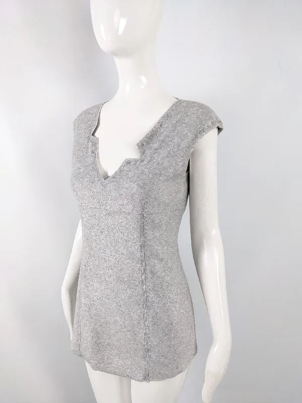 Rifat Ozbek Vintage Grey Felted Shimmer Tunic Tank Top, 1990s coral tank top