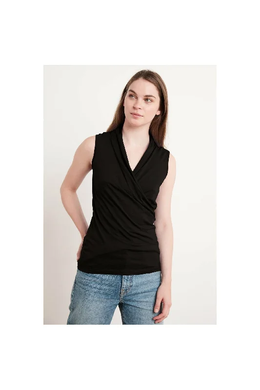 Velvet by Graham & Spencer Adelise Gauzy Whisper Fitted Wrap Tank | Black vibrant tank top