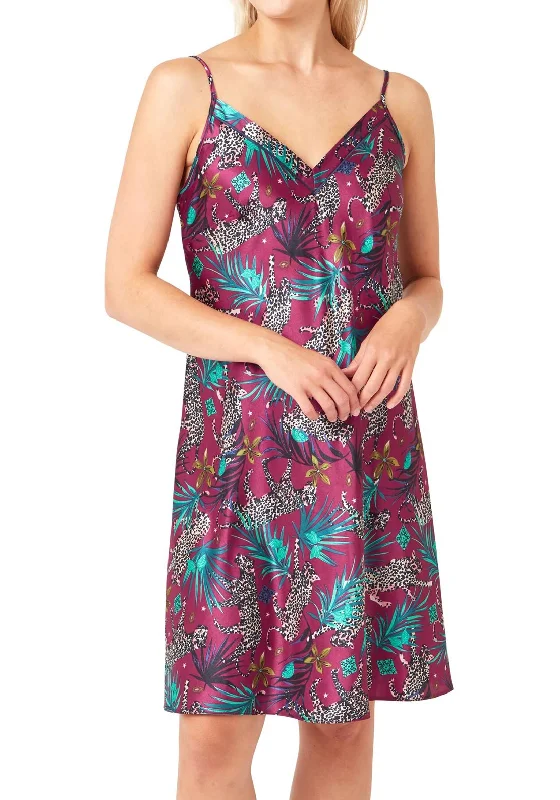 Indigo Sky Jungle Leopard Satin Nightdress, Raspberry Tunics Sophisticated sleek