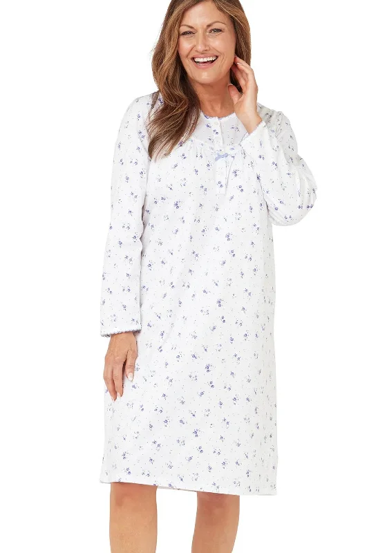 Marlon Blossom Cotton Long Sleeve Nightdress, Blue Tunics Summer linen