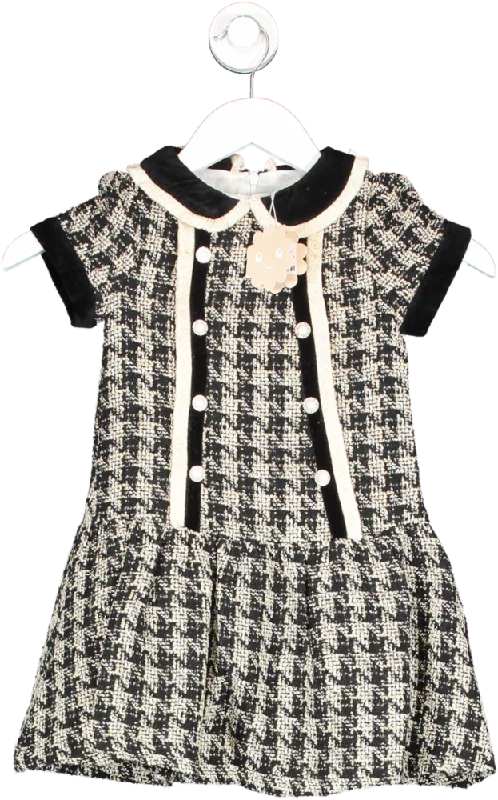 Patachou Black Houndstooth Tweed Dress With Pearl Buttons 5 Years Tunics Evening elegant