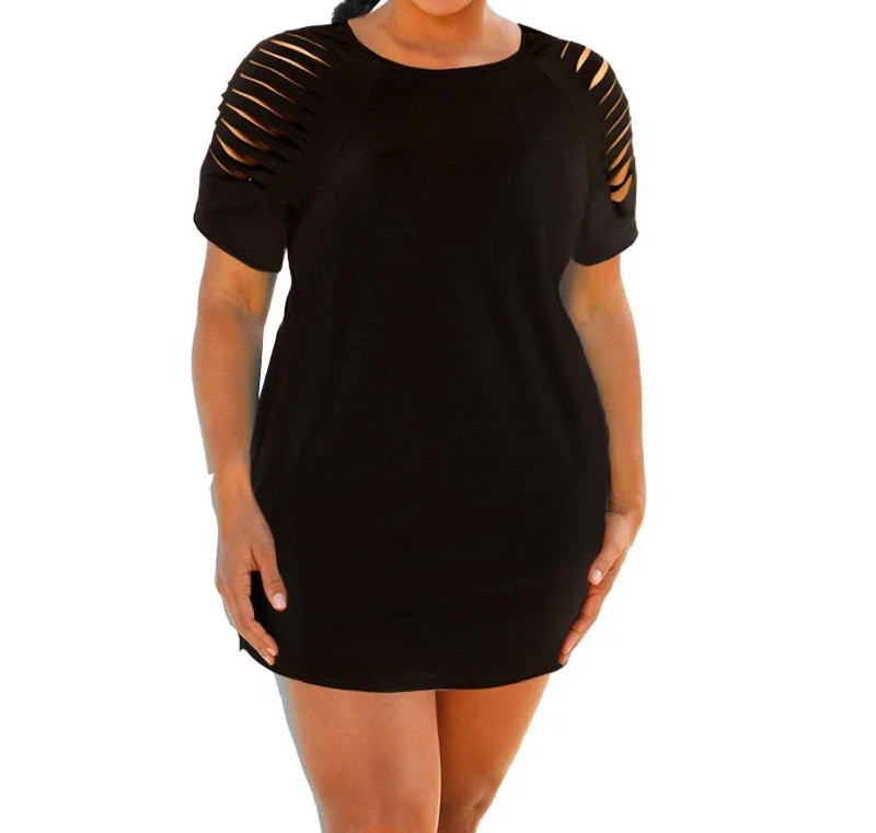 Plus Size Jersey Cut Out Cover Up Dress In Black Tunics Prom sequined