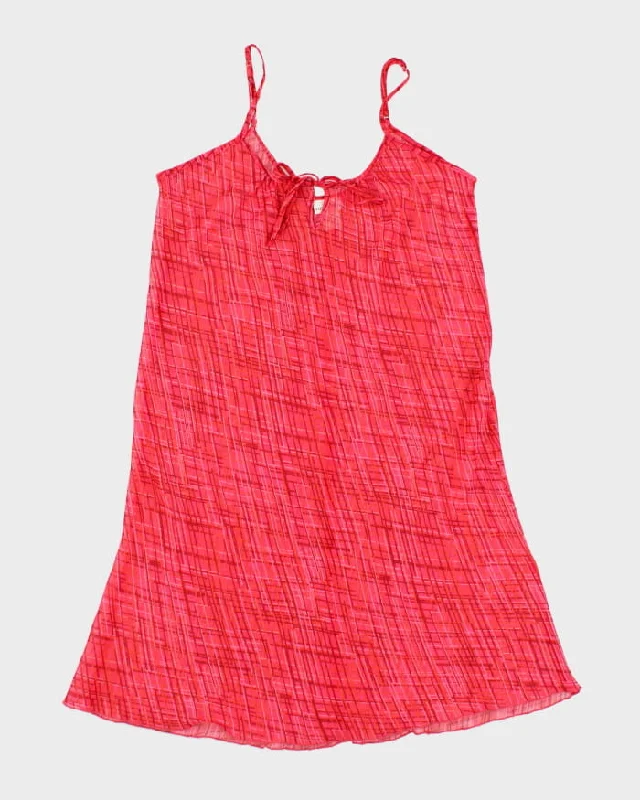 Vintage 90s Mesh Patterned Pink Slip Dress - S Off-the-shoulder Chic Trendy